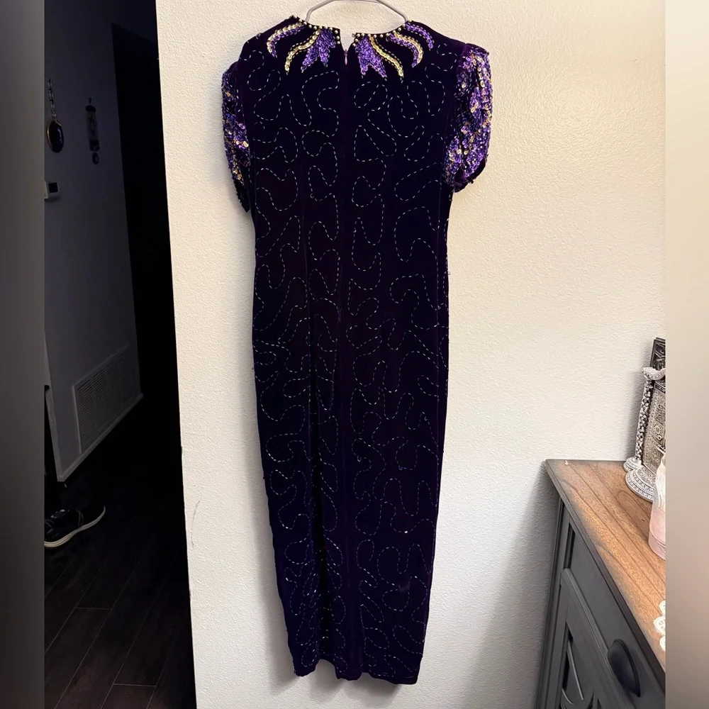 Vintage Velvet Purple and Gold Sequin Dress - Picture 4 of 4